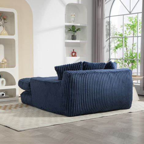 Canapé-lit moderne en velours côtelé – Un canapé d'angle confortable, idéal pour les salons, appartements ou bureaux (bleu marine). (1/4)