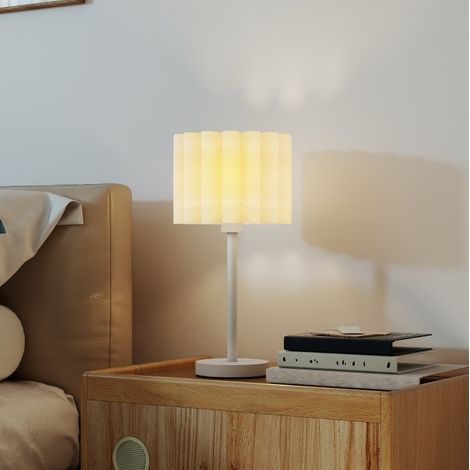 Lámpara de mesa blanca con pantalla ondulada, casquillo E27, interruptor de botón, 48,5 cm OKMYHOME (1/5)