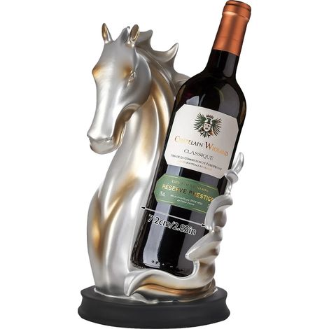 Support de bouteille de vin, design artistique de cheval, étagère décorative, Argent et Or (1/2)