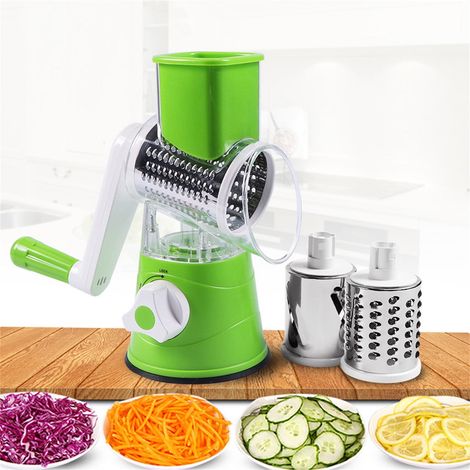 Râpe Rotative - Râpe À Légumes Et Fromage - Coupe-Légumes 3-en-1 - Pour Coupes En Julienne Tranches Et Râpures - 3 Lames Interchangeables - Base Anti-Dérapante - 1 Pièce