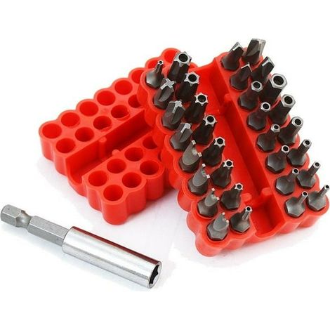 Lot de 33 embouts hexagonaux inviolables de sécurité comprenant un support magnétique de 5,1 cm.
