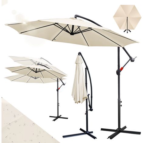 Wolketon Sonnenschirm 3m Beige Gartenschirm mit Kurbel, UV 50+ Sonnenschutz, kippbar, stabil & wetterfest, inkl. Kreuzfuß, ideal für Terrasse Garten Balkon