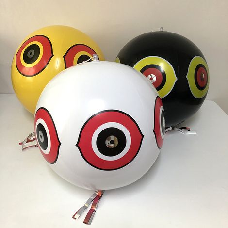 Ballon Anti-Oiseaux XXL (Lot de 3), Effaroucheur d’Oiseaux à Suspendre avec Yeux Réfléchissants et Bandes Bruissantes, Répulsif pour Pigeons, Corbeaux, Étourneaux et Choucas, Jardin et Balcon
