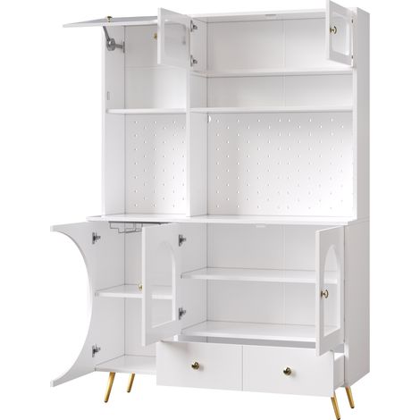 Aparador alto de cocina con LED, enchufes y USB, MDF vidrio y metal, 120x40x176 cm, blanco, HOMVRA (1/5)