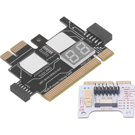 Kit carte diagnostic analyse carte mère PC portable avec carte adaptateur, test post, 78x51,8mm, noir, 1 carte 1 fil 1 borne 1 adaptateur 2 nappes (1/5)