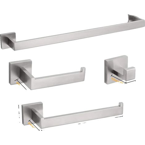 Set di accessori per il bagno, staffe a parete, struttura in metallo resistente, finitura spazzolata. (1/2)