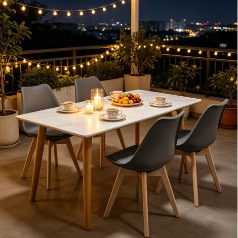 Lot de 4 chaises de salle à manger pivotantes 360° en simili cuir gris, structure bois (1/5)
