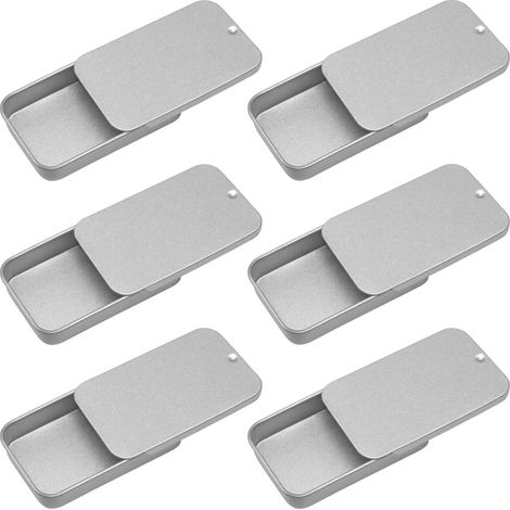 Lot de 6 boîtes rectangulaires en métal avec couvercle coulissant - 50 × 25 × 10 mm - Boîte métallique portable - Mini boîte réutilisable vide (1/4)