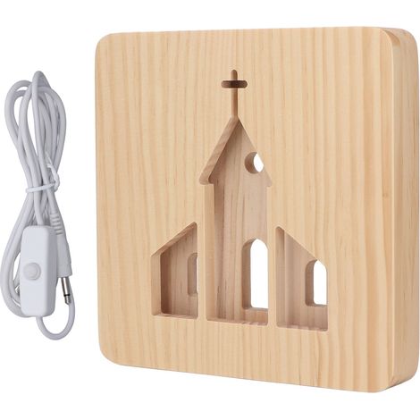 3D-LED-Nachtlicht aus Kiefernholz, mit ausgeschnittenem christlichem Kirchenmotiv, USB-Nachtlicht für Schlafzimmer und Zuhause (1/5)