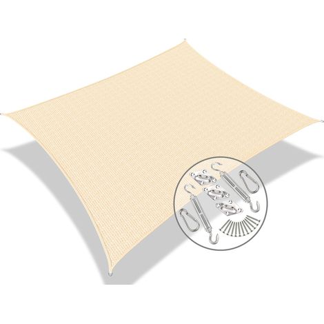 Voile d'ombrage Rectangulaire HDPE avec Le Kit de Fixation Protection UV Toile Ombrage Résistant Aéré et Respirant Bloque 90% Rayons UV Kit de Montage Inclus 3x2.5m Ivorie (1/5)