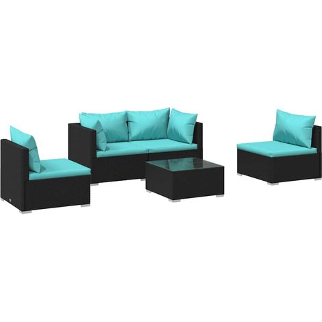 Maison Exclusive - Set Divani da Giardino 5 pz con Cuscini in Polyrattan Nero (1/5)