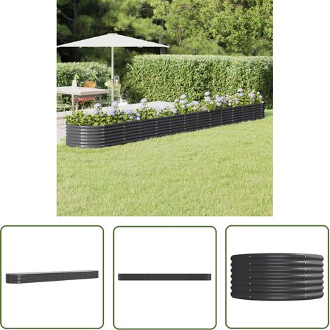 The Living Store Lit surélevé de jardin Acier enduit de poudre Anthracite - Jardinière Surélevée - Bac À Fleurs - Pot De Fleurs Extérieur - Décoration Jardin - Balcon (1/5)