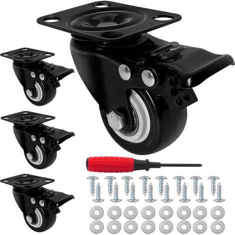 Roulettes pivotantes avec frein, roulettes en caoutchouc de 50 mm, capacité de charge 280 kg (noir) (1/5)