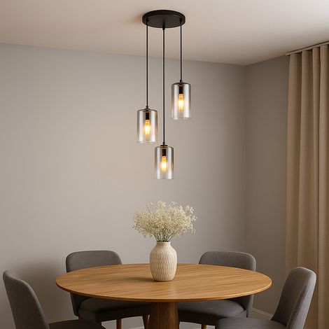 Hängeleuchte Rauchglas Pendelleuchte schwarz Esszimmerleuchte 3-Flammig, Metall, 10,5W 1055lm warmweiß, DxH 37x120 cm
