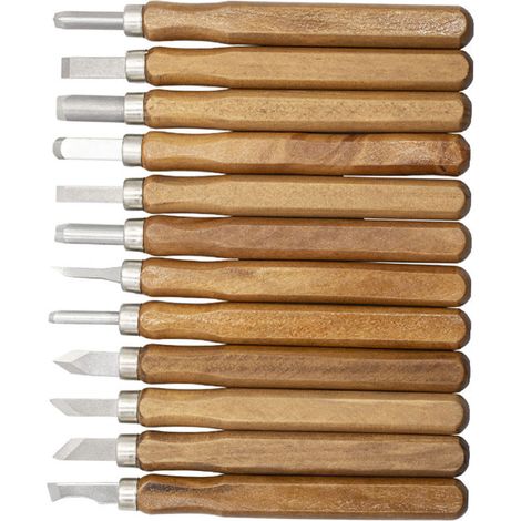 Kit de 12 ciseaux à bois avec manche en bois et lame en acier pour la sculpture sur bois. (1/5)