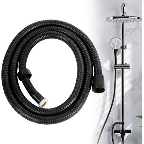 Tuyau de douche universel - 1,5 m - Protection anti-torsion - Flexible - Pour douchette à main - Noir (1/5)