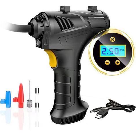 Cordless Tyre Inflator Air Compressor, 12V USB Rechargeable Battery 150PSI Portable Car Tyre Pump, Electric Digital Tyre Pump with LED Light and 2 Nozzle Adaptors for Car Motorcycle Bicycle (1/4)
