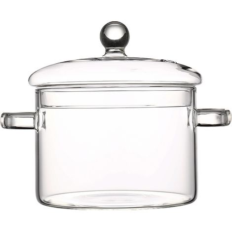 Glass Pot - 1350ml Clear Heat-Resistant Quick Heating Simmer Cookware  Borosilicate Glass Cooking Pot with Lid, Thermal Shock Resistant Vessel for Kitchen Stove, Sauce, Soup and Pasta (1/2)