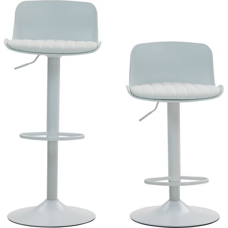 Lot de 2 tabourets de bar réglables avec dossier plastique et assise en simili cuir, hauteur ajustable par vérin à gaz, pied métal avec repose-pied (1/5)