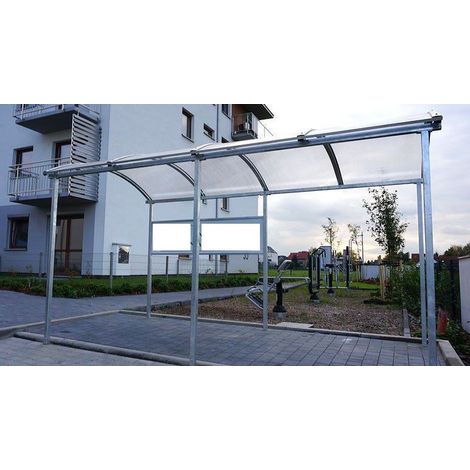 Abri vélo + panneau publicitaire ZORZA pour 10 vélos - 420cm - Fixation: à fixer dans le béton