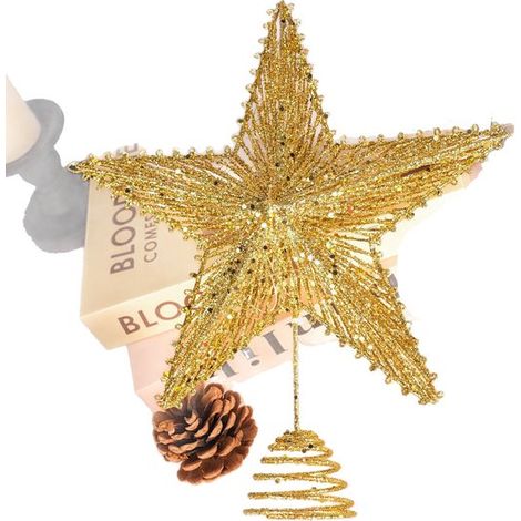 Stella di Natale a cinque punte per l'albero. Stella di Natale in metallo. Luce decorativa natalizia. Accessori natalizi. Dimensioni: 25 x 30 x 5 cm (1/5)