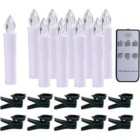 Bougies LED 10 bougies de Noël sans fil blanc chaud avec télécommande bougies de Noël bougie LED IP44 avec clip pour décoration festive fête de mariage sans pile (1/4)