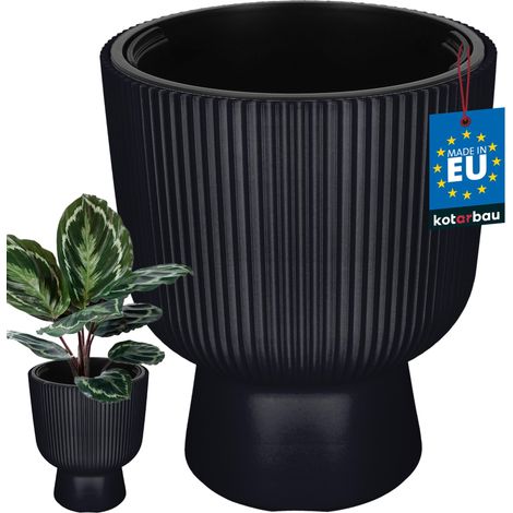 KOTARBAU® Pot de Fleur - Pot Plastique Plante Ø 29 cm - avec Bac Intérieur - Pot de Jardin - Pot de Fleur Exterieur -  H : 36 cm - PVC - Anthracite - Nervuré (1/4)