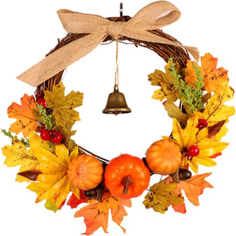 Couronne d'automne artificielle, couronne d'automne de Thanksgiving, couronne d'érable artificielle, couronne de fleurs de Noël de Thanksgiving Halloween, couronne de feuilles d'érable à baies, 30 cm (1/2)