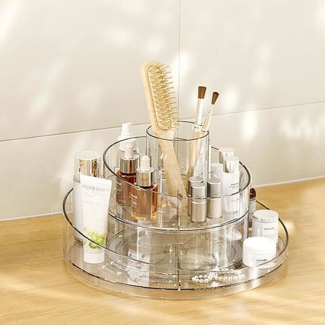 (Transparenter) Make-up-Organizer – Nicht spezifiziert – 360° drehbar – Klares Acryl – Großes Fassungsvermögen – Unisex (1/4)