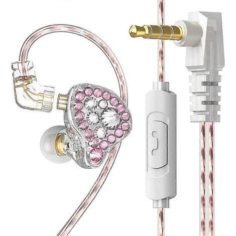 Écouteurs intra-auriculaires stéréo filaires Q2 PRO HiFi, finition diamant brillante, avec micro détachable, rose (1/5)