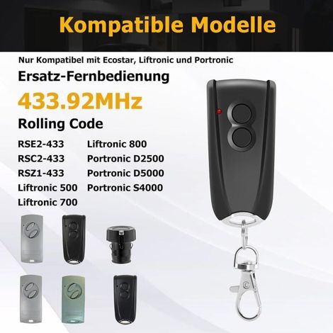 Set mit 2 Fernbedienungen für Hörmann, Torfernbedienung für EcoStar RSC2-433, RSE2-433, RSZ1-433 2-Kanal, Handsender für Hörmann EcoStar 500/700/800 für Portronic D2500/D5000/S4000 (1/5)