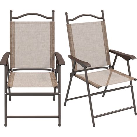 Set 2 Sedie Pieghevoli da Giardino con Braccioli 56x62x97 cm Seduta in Tessuto Marrone