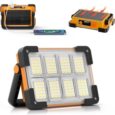 Projecteur Led Batterie, Projecteur LED Chantier, 4 Modes Lampe LED Rechargeable Solaire, Portable LED Lampe de Travail Étanche USB, Baladeuse LED Rechargeable pour Garage, Camping, entretien, urgence (1/5)