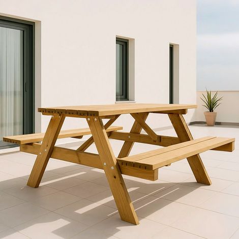Table Pique-nique Bois Faura Robuste, 6 Places, Bois Traité - Faura