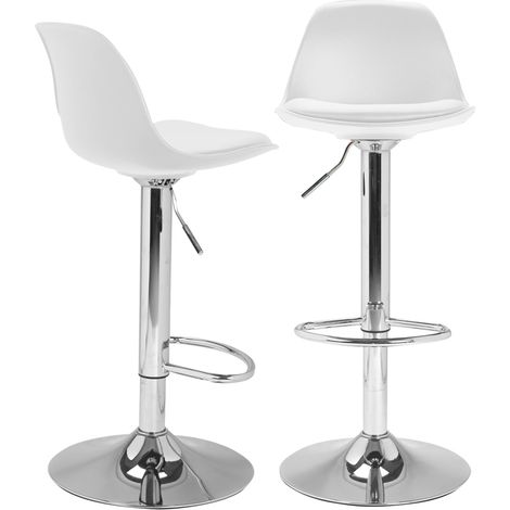 Idmarket – Lot de 2 tabourets de bar réglables en hauteur – Dossier courbé en polypropylène – Socle rond 38,5 cm – Pivotant 360° – Blanc