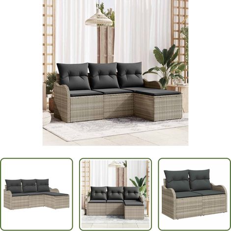 vidaXL Jardin -  Ensemble de canapé de jardin 4 pcs Gris clair Poly rotin (1/5)