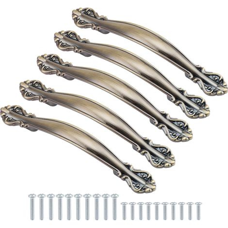 Ensemble de 5 poignées de porte vintage en forme d'arche ancienne - poignées de porte de 14,5 cm de long, entraxe de 96 mm - bronze vert (1/5)