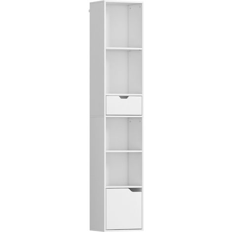 Librería de 6 estantes regulables con cajón y puerta, blanca, 30 x 24 x 158 cm (1/5)