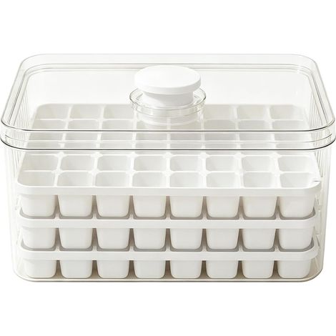 Bacs à glaçons pour congélateur, avec couvercle et bacs intérieurs, 19 x 11,5 x 9,5 cm, lot de 2 bacs à glaçons, 1 seau à glaçons et une cuillère, empilables, parfaits pour les fêtes, la maison et le (1/5)