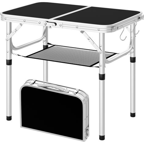WOLTU Table Pliante, Réglable en Hauteur, Table Camping Portable, Plateau en MDF, 60x40 cm, Noir (1/5)
