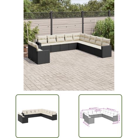 The Living Store 11-tlg. Garten-Sofagarnitur mit Kissen Schwarz Poly Rattan - Gartensofa - Outdoor Möbel - Lounge Set - Rattan Sofa - Gartenmöbelset (1/3)