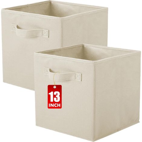 Boîtes de rangement pour placards et jouets, boîtes de rangement en tissu pliables cube et organiseur de tissu, set de 2, 33 X 33 X 33 cm, Beige (1/5)