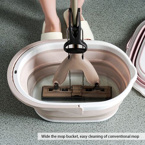 [Seau pliable ménager] Seau à serpillière portable pour salle de bain avec design compact, matériel PP et couleur rose clair, idéal pour stockage murale. (1/5)