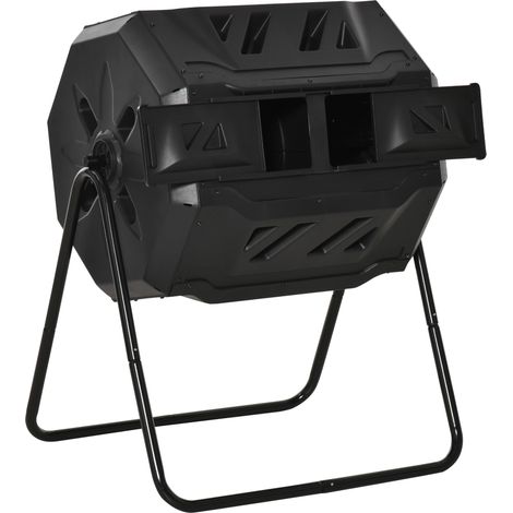 Composteur jardin rotatif 360°, double bac 160 L pour déchets verts, acier PP noir, sans odeur. (1/5)