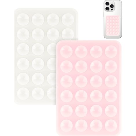 Support de téléphone à ventouse en silicone (2 pièces), support adhésif en silicone, ventouse antidérapante, rose clair et blanc (1/4)