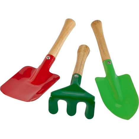 Set of 3 Garden Tools, Eucalyptus Wood, 24mm Handle, For Children Aged 6 and Up (1/4)
