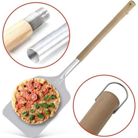 Pelle à Pizza en Aluminum avec manche en bois démontable pour Four à Pizza - 90cm (1/4)