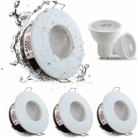 Lablanc – Lot de 4 spots encastrés LED IP65 étanches – 5W 3000K blanc chaud – Culot GU10 en céramique – Découpe 68mm pour salle de bain et cuisine (1/5)