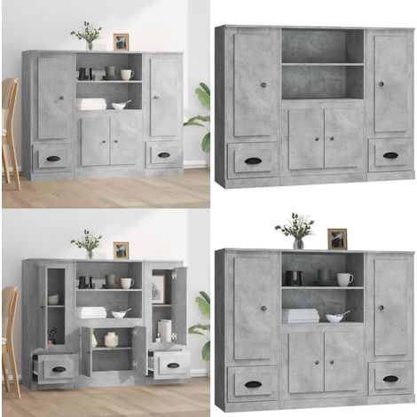 Buffets 3 pcs gris béton bois d'ingénierie - Buffet Design Moderne - Meuble Rangement Cuisine - Buffet Gris - Buffet Industriel - Buffet Salon - Home & Living (1/5)