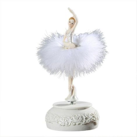 Boîte à musique ballerine danseuse Lac des Cygnes carrousel avec plumes cadeau d'anniversaire